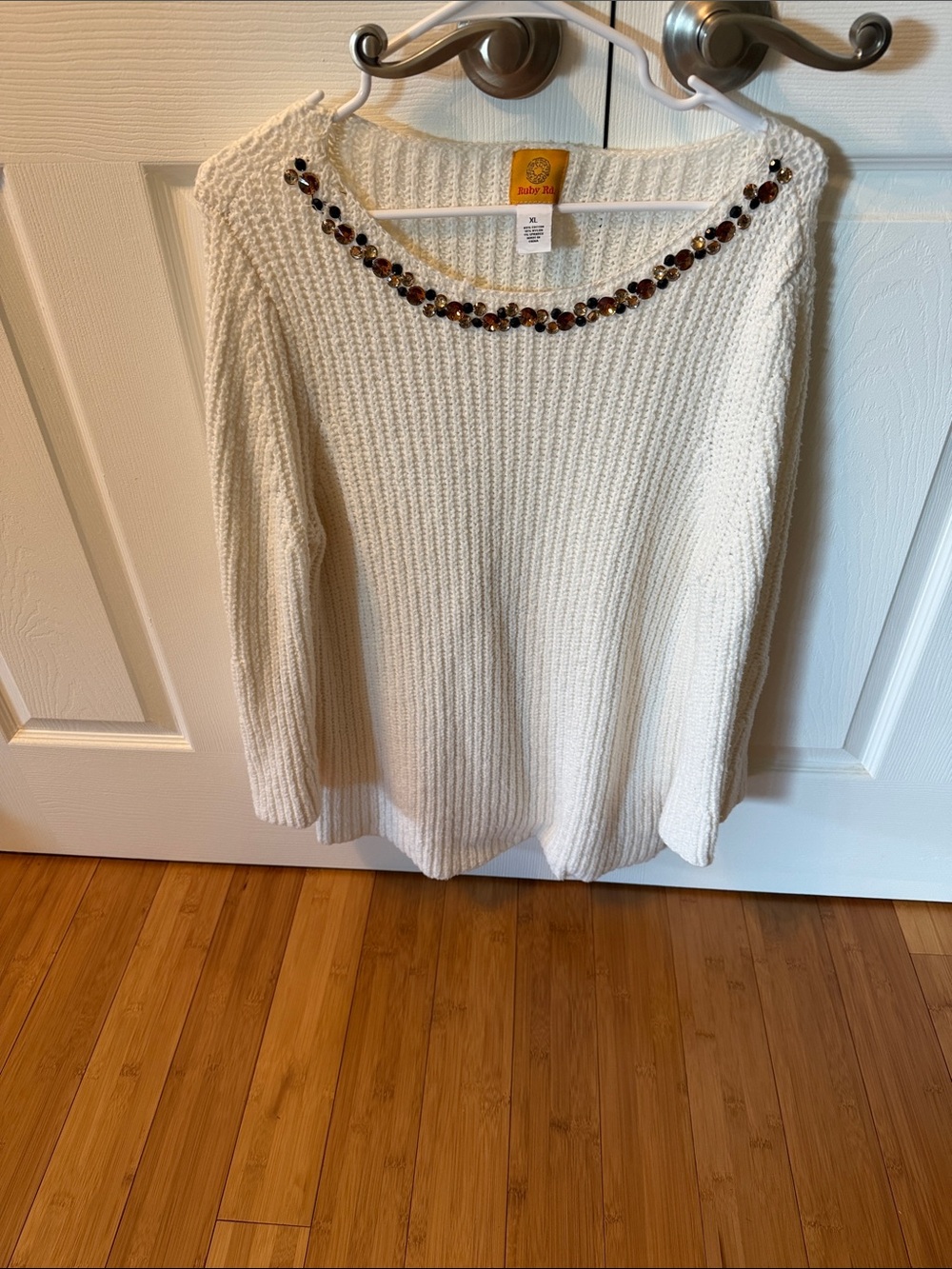 Ruby Rd. Cream Scoop Neck Tunic  Sweater with Embellished Neckline